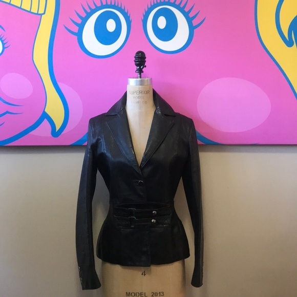 Versus by Versace Black Leather Jacket Blazer
